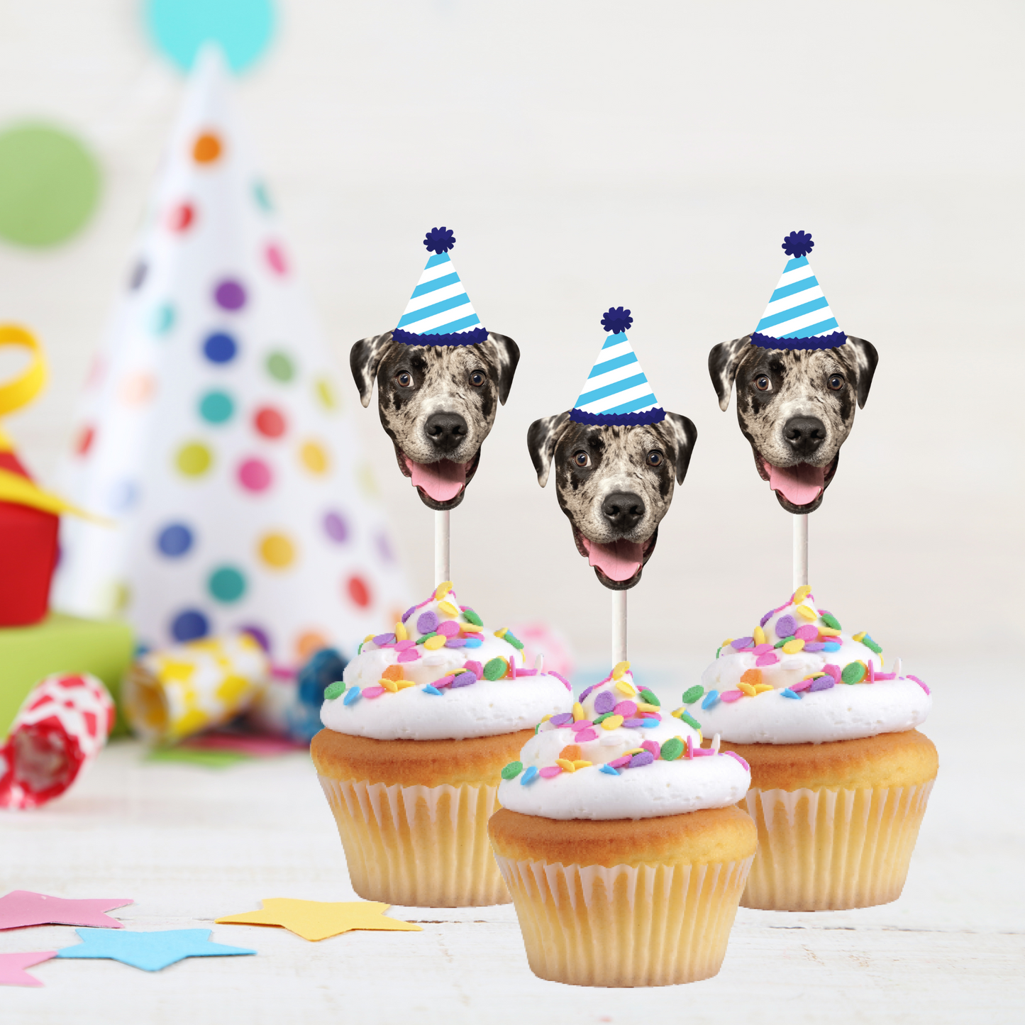 Dog Birthday/ Gotcha Day Cupcake Toppers/ Custom Photo Cupcake Picks